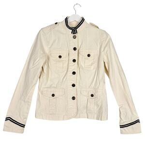 Lauren Jeans Co Vintage Denim Sailor Nautical Striped Military Cargo Jacket Smal